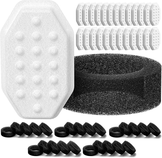 50 Pack Cat Fountain Replacement Filters for Rellaty & Neareal Stainless Steel 108oz/3.2L Adjustable Water Flow Pet Water Fountain(25 Filters & 25 Sponges)