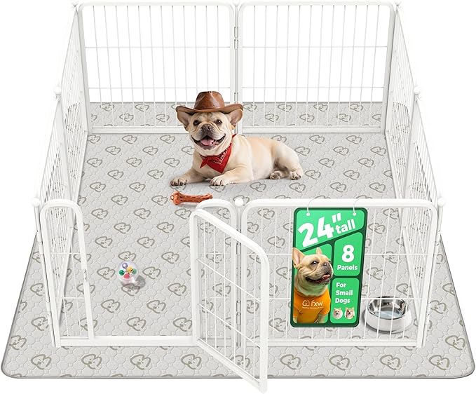 FXW Homeplus Unleashed Indoor Dog Playpen - Stress-Free and Safe Play, Heavy Duty 24 Inch 8 Panels with Washable Pee Pad for Puppy and Small Dogs, White│Patented
