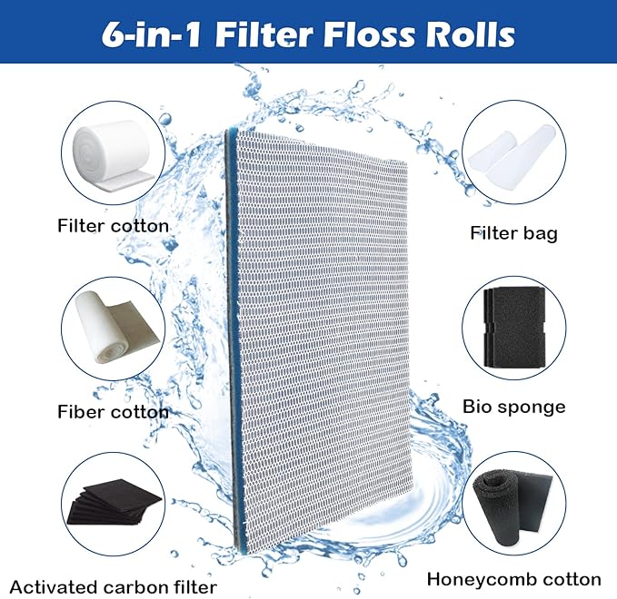 8 Layer Aquarium Filter Media Pad,15.7 x 11.8 in Washable Cuttable Filters Sponge Pads Foam Filter Floss Accessories for Fish Tank, Pond, Aquarium