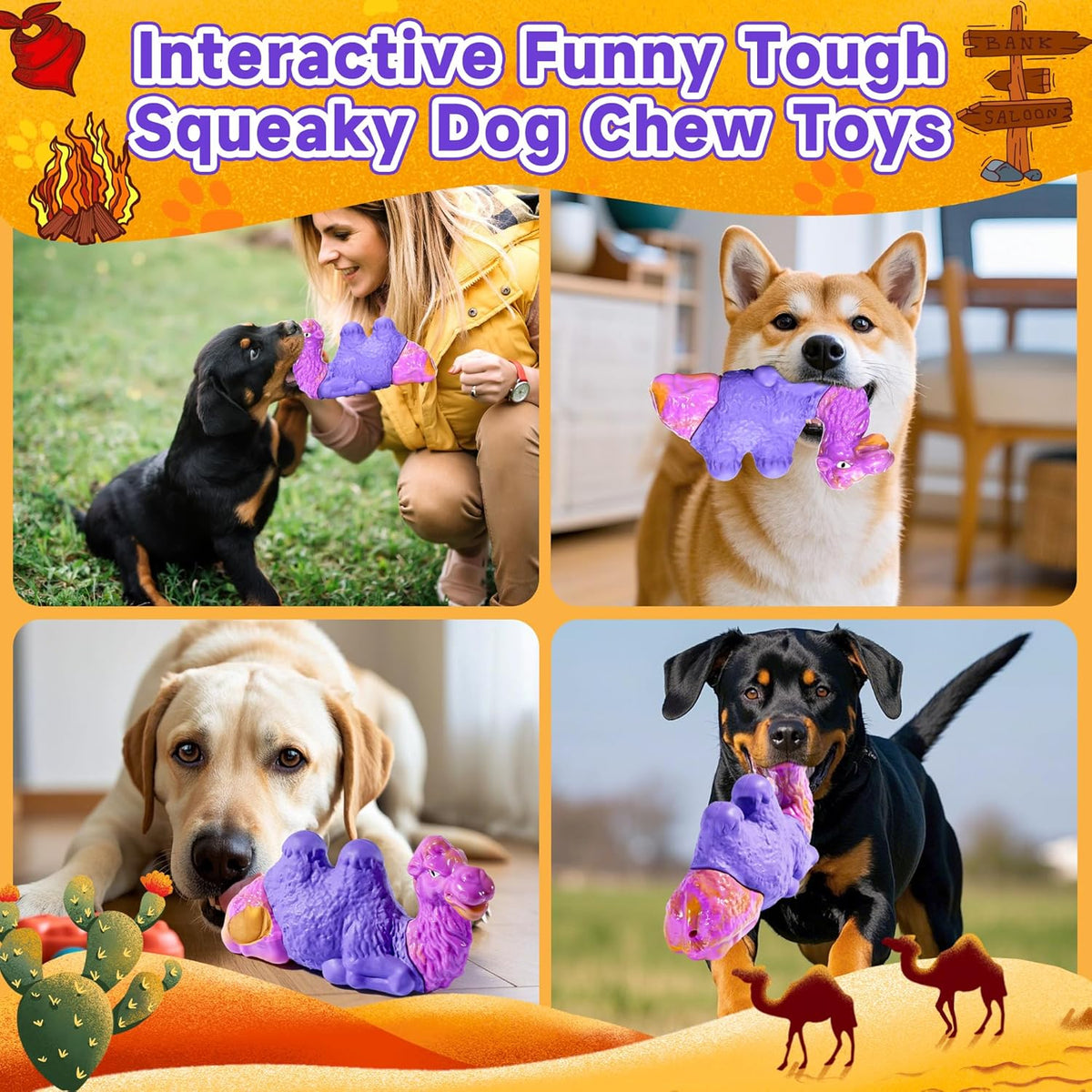 Tough Dog Toys for Aggressive Chewers, Durable Indestructible Nylon Dog Chew Toys for Large Medium Small Breeds, Squeaky Chew Toy for Puppy Teething, Interactive Dogs Toy Keep Them Busy (Wood Flavor)