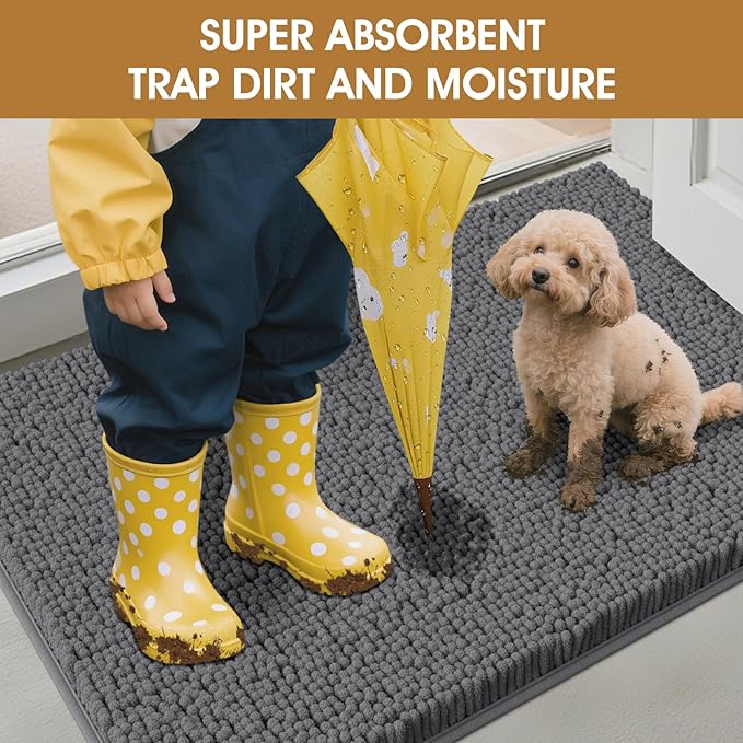 IM HOME 30" X 20" Grey Dog Door Mats for Muddy Paws, Chenille Absorbent Dog Mat, Non Slip Heavy Mud Mat for Dogs, Soft Pet Bed Mat for Entryway, Mud Paws, Inside Floor