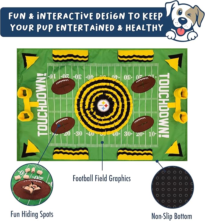 NFL Pittsburgh Steelers Dog Snuffle Mat – Interactive Pet Slow Feeder, Football Field Design Food Puzzle Toy for Dogs & Cats, Foraging Activity Mat for Smarter Feeding