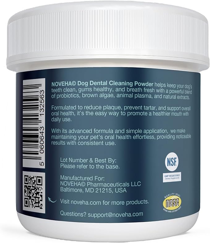 NOVEHA Pet Dental Powder | Vet-Approved Oral Care for Dogs & Cats | Natural Tartar Remover for Dogs Fresh Breath Formula | Easy Teeth Cleaning for Daily Use (1 - Pack)