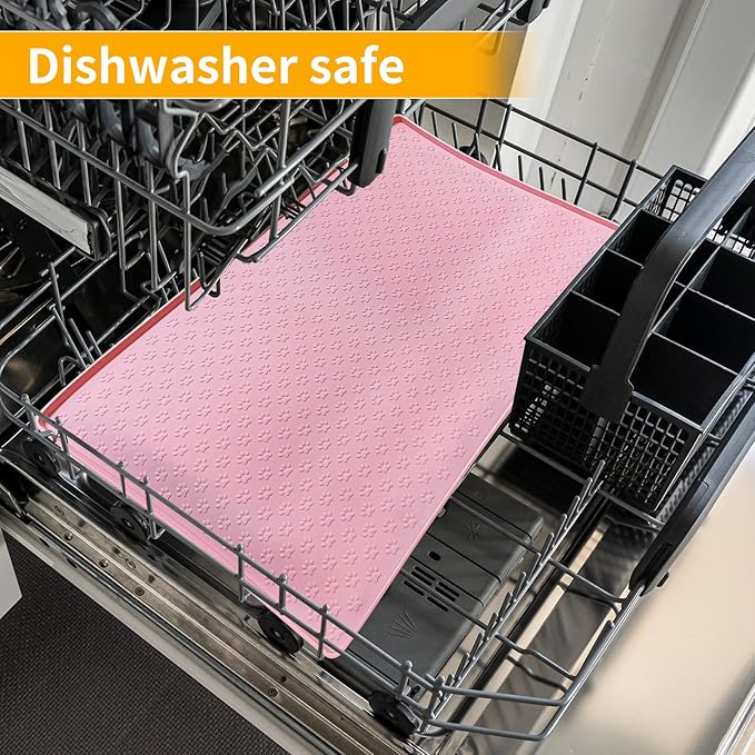 Ptlom Silicone Pet Placemat for Dog and Cat, Waterproof Anti-Slip Pet Feeding Bowl Mats for Food and Water, Small Medium Large Tray Mat Prevent Residues from Spilling to Floor, Pink, 31.5" 23.6"