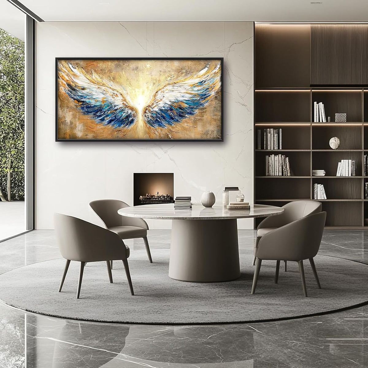 Extra Large Angel Wings Framed Wall Art for Living Room,Oversized Golden Wings Pictures Wall Decor,Holy Gold Blue Canvas Print Painting Modern Artwork Bedroom Office Bathroom 60L" x 30W"