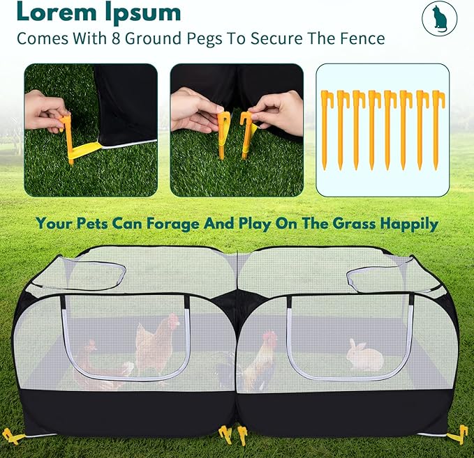 Small Animals Playpen,Pet Cage Tent Large Chicken Run Coop with Detachable Bottom Breathable Transparent Mesh Walls, Foldable Pet Enclosure for Puppy Kitten Rabbits Indoor Outdoor playpen