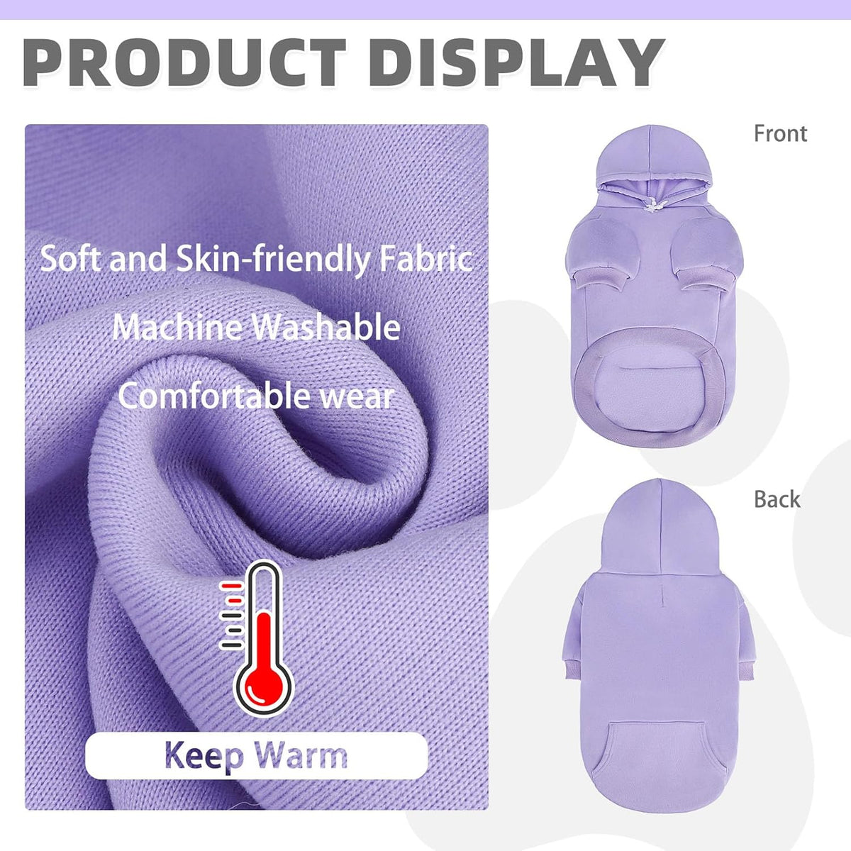 KOOLTAIL Basic Dog Hoodie - Soft & Warm Dog Hoodie Sweater with Leash Hole and Pocket, Pet Winter Coat, Cold Weather Clothes Sweatshirt for Small Medium Large Dogs Puppy Cat Boys Girls Lavender M
