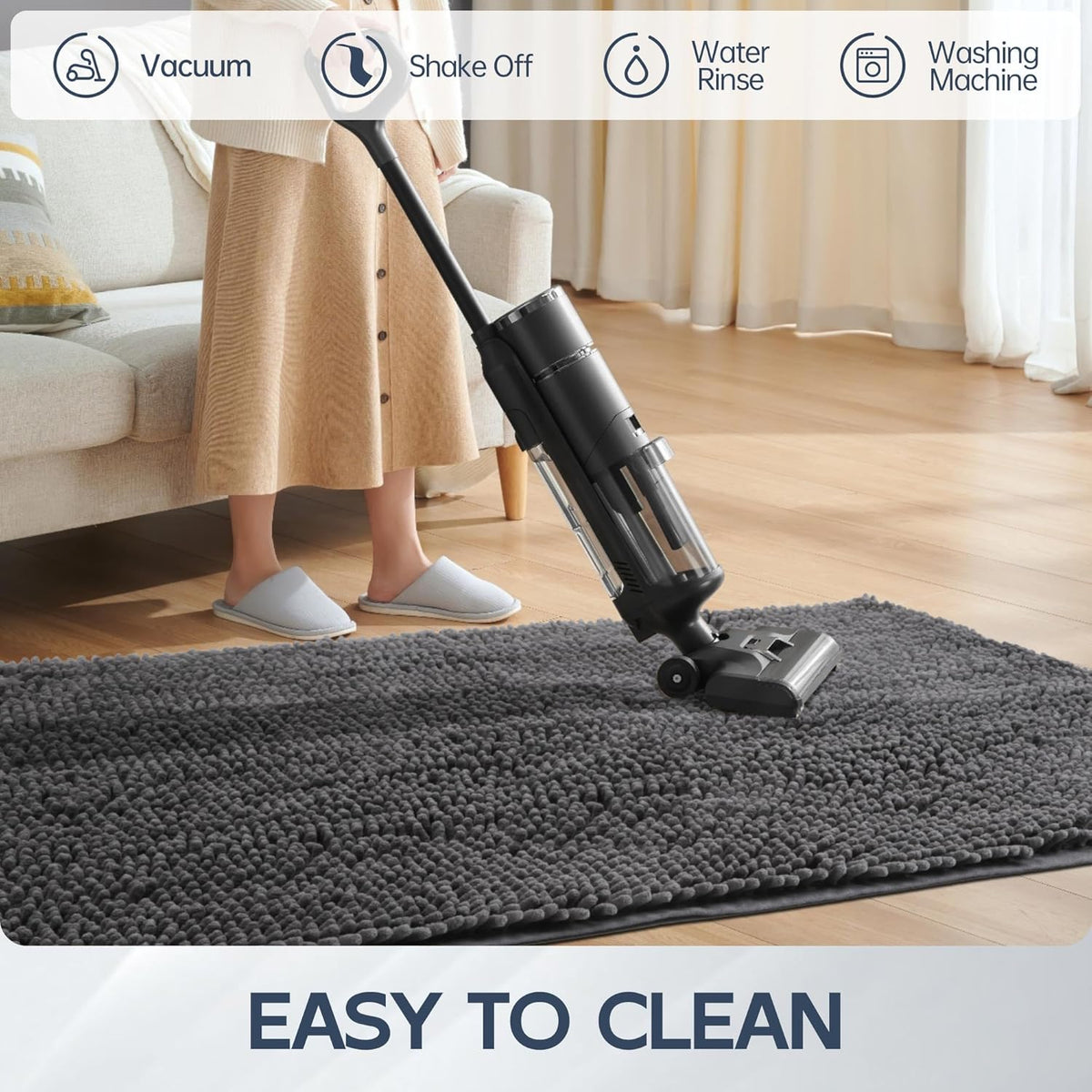 Dog Door Mat for Muddy Paws, 72" x 24" Chenille Absorbent Front Door Mat Inside, Large Runner Mud Mat for Dogs, Machine Washable Non Slip Outdoor Indoor Entrance Doormats, Grey