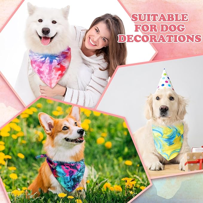 50 Pcs Tie Dye Dog Bandanas Bulk Pet Bibs Colorful Triangle Scarf Pet Bandanas for Medium Large Dogs Spring Summer Birthday Costume Decoration