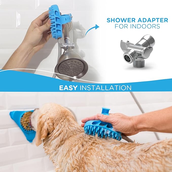 Aquapaw Dog Bath Brush Pro & Dog Shower Attachment - Large Silicone Rubber - Sprayer & Scrubber in One with 8ft Hose Attachment & Shower Wand for Bathing - Pet Bath Supplies