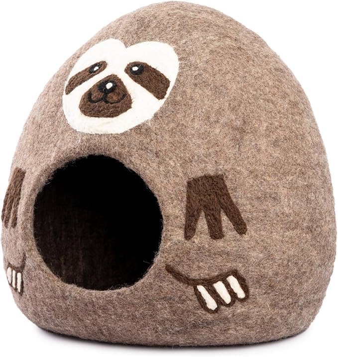 Luxurious Eco-Friendly Merino Wool Cat Cave Bed Sloth - Foldable Hideaway Pod for Indoor Cats - Premium Felt Kitten Beds - Covered Cat House for Ultimate Cozy Comfort by Woolygon