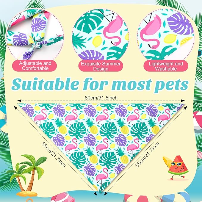 Weewooday 50 Pcs Hawaiian Dog Bandanas Bulk for Dogs Soft Bibs Adjustable Triangle Pet Bandana for Small Medium Large Costume(Hawaii Pattern, 31.5 x 21.7 X21.7 Inch)