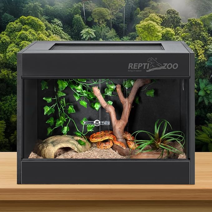 REPTI ZOO 34 Gallon PVC Reptile Terrarium, 24x18x18” Leopard Gecko Tanks with Glass Sliding Door & Top Screen Ventilation, Reptile Enclosure for Bearded Dragon Hermit Crab