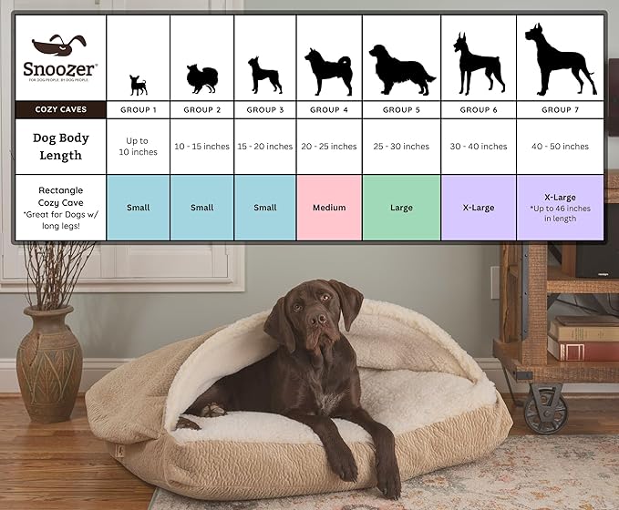 Snoozer Rectangle Cozy Cave Dog Bed - Indoor Dog Bed with Cover Cave, Covered Calming Burrow for Small Sized Pets with Blanket Attached, Enclosed, Washable - Small, Khaki