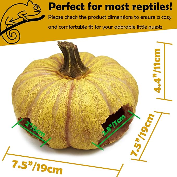 Pumpkin Leopard Gecko Hide Reptile Bearded Dragon Tank Hideout Caves Accessories Halloween Turtle Lizard Snake Décor Amphibian Habitat Tortoise Terrarium Decoration