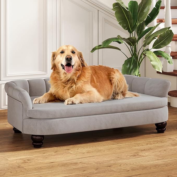 Dog Couch Sofa Bed, Comfortable Pet Sofa for Large and Medium Dogs, Soft Velvet Cushion, Durable Pet Furniture for Living Room, Washable Dog Bed for Couch 40.16‘’ (Gray)