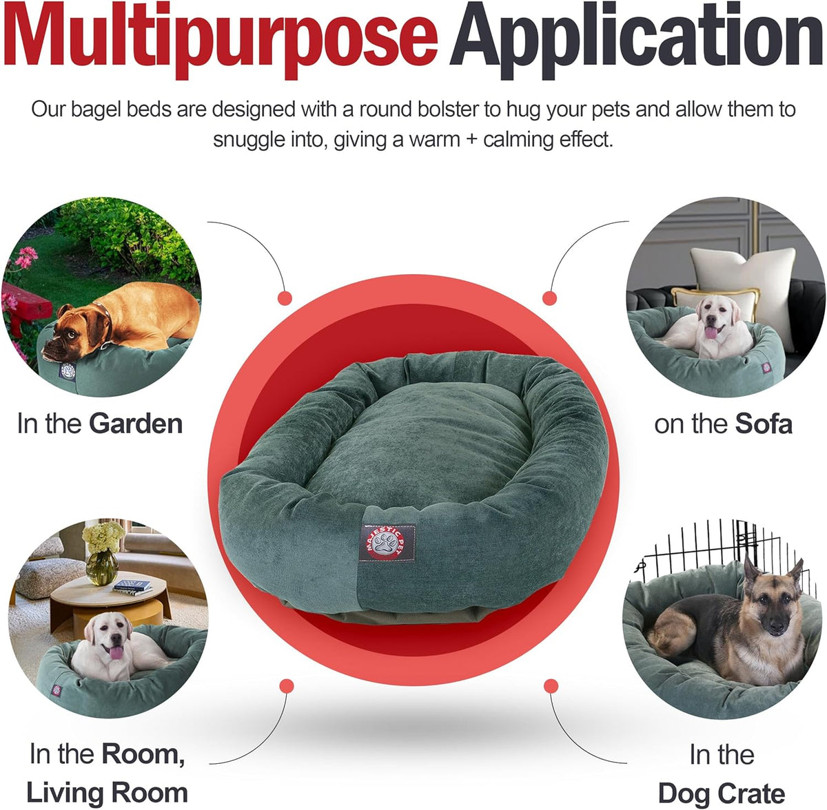 Majestic Pet 40 Inch Micro Velvet Calming Dog Bed Washable 40x29x9 (inch) – Cozy Soft Round Donut Dog Bed with Spine for Head Support - Pet Bed Large – Azure (2025)