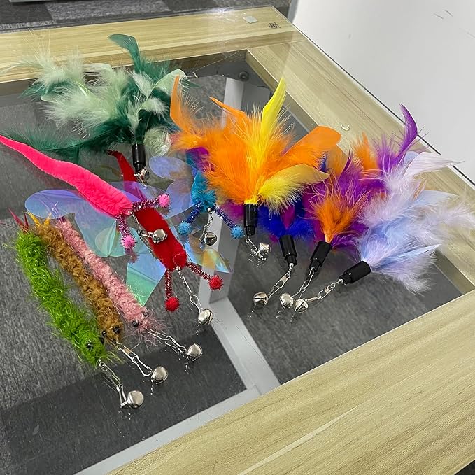 AcceLeah Cat Worm Toy Refills - Assorted Teaser Wand Toys with Bell (11 Pcs)
