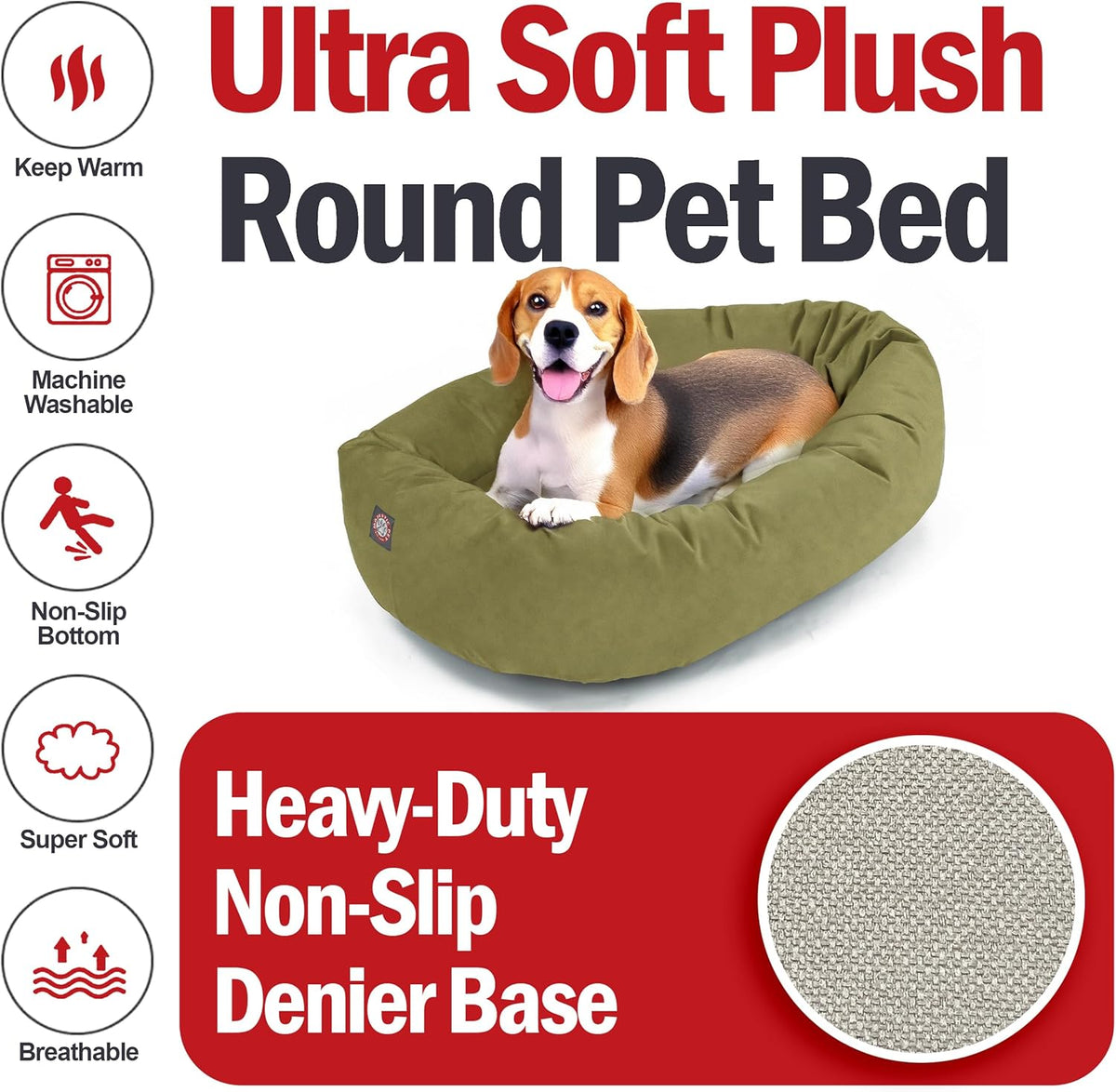 Majestic Pet 32 Inch Suede Calming Dog Bed Washable 32x23x7 (Inch) – Cozy Soft Round Donut Dog Bed with Spine Support for Dogs to Rest Their Head - Pet Bed Medium – Sage (2025)