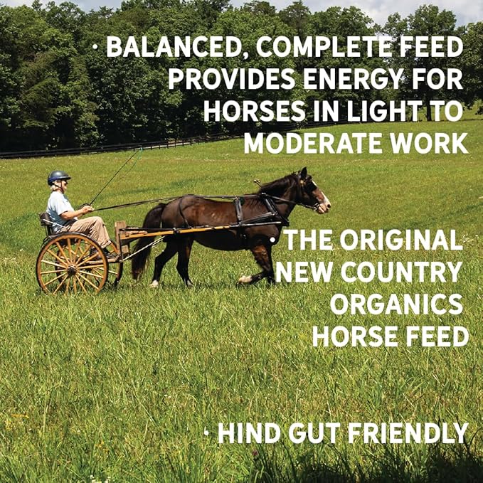 New Country Organics | Performance Horse Feed for Horses in Light to Moderate Work | Corn-Free and Soy-Free | 12% Protein | Certified Organic and Non-GMO | Horse Feeder with Grains & Oats 40 lbs