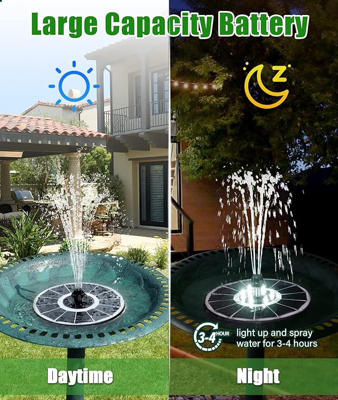 SZMP Solar Fountain Upgraded 100% Glass Panel, 3.5W Floating Solar Powered Water Pump Built-in 2000 Battery with 7 Nozzle & 4 Fixer, Solar Bird Bath Fountains for Garden, Pond, Outdoor (White)