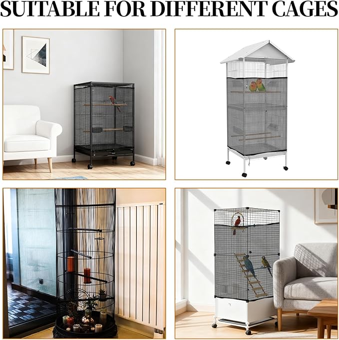 1 Pc Large Bird Cage Seed Cather, Bird Cage Cover 31 X 118 Inches Adjustable Birds Cages Skirt, Elastic Band Mesh Cages Cover for Parrot Seed Guard