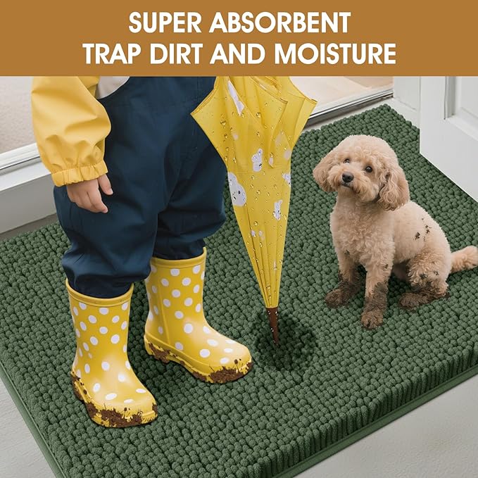 IM HOME 48" x 38" Olive Dog Door Mats for Muddy Paws, Chenille Absorbent Dog Mat, Non Slip Heavy Mud Mat for Dogs, Soft Pet Bed Mat for Entryway, Mud Paws, Inside Floor