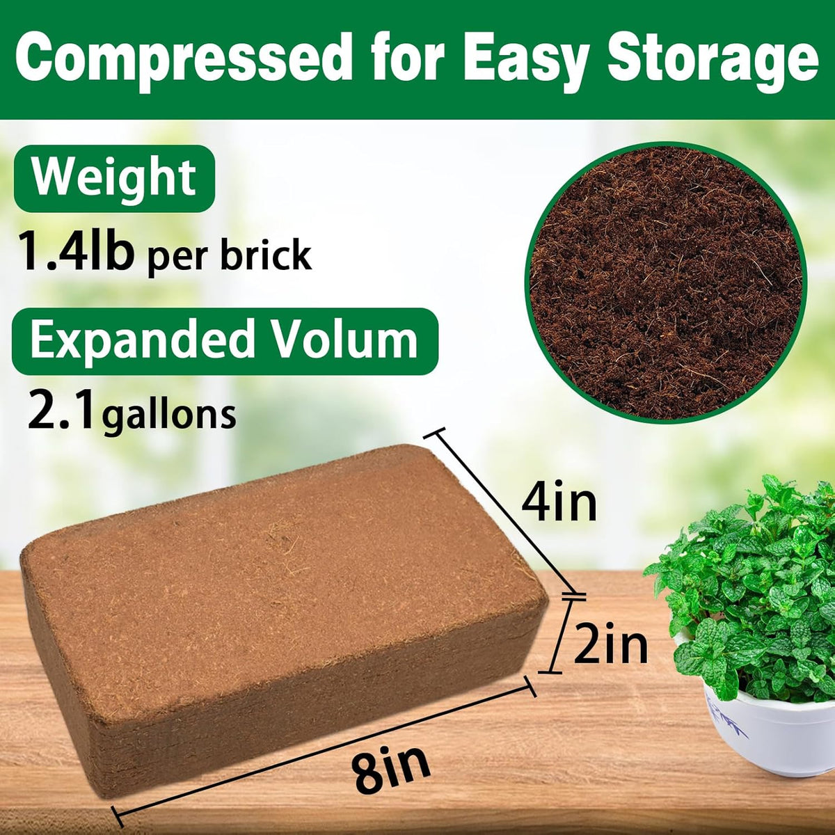 ZeeDix 8 Pack Coco Coir Brick (11.2lbs), 100% Organic Coconut Coir for Garden Soil & Potting Mix, Low EC and pH Balance, Compressed Coconut Husk Fiber for Seed Starter Soil for Indoor Outdoor Plants