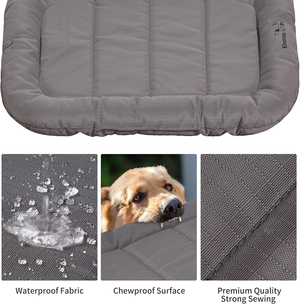 KHONSU PET Durable Dog Bed Tough and Tear Proof Dog Crate Bed, 800lbs Tear Strength PVC-Backed Waterproof Ped Bed Mat Indoor & Outdoor Use for Dogs up to 35 lbs