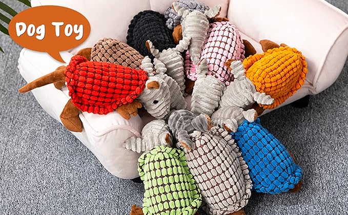 Hollypet Plush Dog Squeaky Toy Stuffed Armadillo Animal Pet Puppy Chew Toys with Clean Teeth for Small Medium Large All Breed Sizes Dogs, Dark Gray, 8 in
