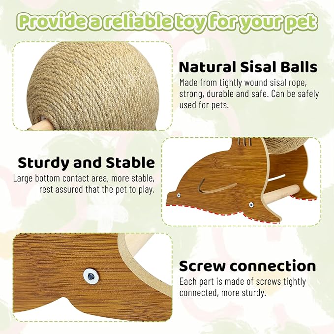 Fhiny Rabbit Scratch Toy, Natural Sisal Bunny Toy Rabbit Scratching Ball Cute Sisal Bunny Claw Scratcher Ball Enrichment Interactive Toy Scratching Post for Kittens Ferrets Sea Lion Shape