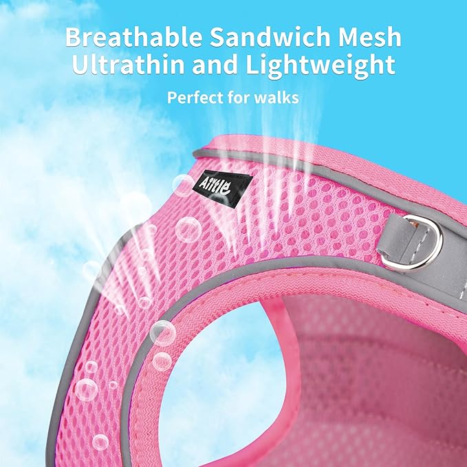 AIITLE No Pull Dog Harness and Leash Set, Step in Adjustable Dog Harness with Padded Vest for All Weather, Dog Leash with Soft Padded Handle, Easy to Put on Small and Medium Dogs Pure Pink S