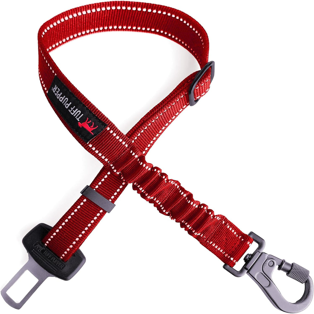 Tuff Pupper Dog Seat Belt | Adjustable Length Dog Seatbelt Restraint | Tangle-Free Locking Carabiner | Shock-Absorbing Bungee | Reflective Stitching for Visibility | Universal Fit for Cars & Trucks