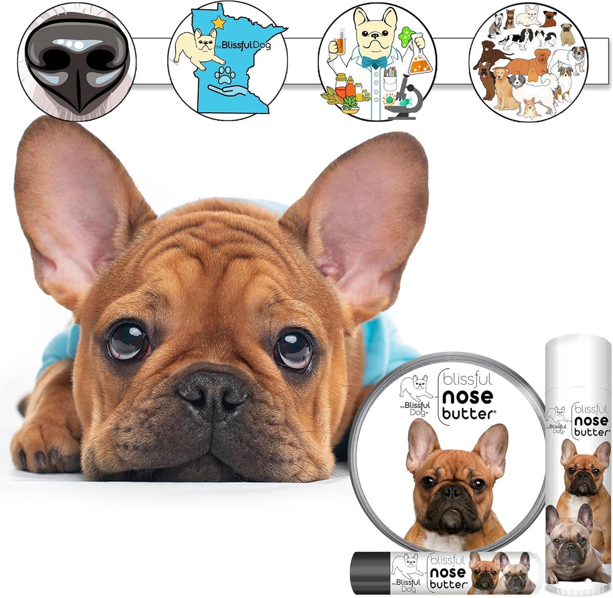 The Blissful Dog French Bulldog Black Masked Fawn Unscented Nose Butter - Dog Nose Butter, 2 Ounce