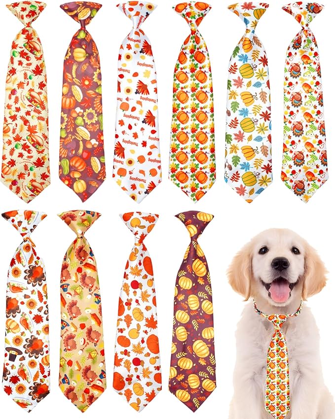 PET SHOW 10 Pack Thanksgiving Dog Ties Neckties for Large Medium Dogs Adjustable Holiday Grooming Accessories Neck Ties Bowties Girl Boy Pets Festival Costumes Puppy Party Gift Favor(Medium)