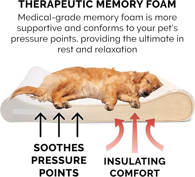 Furhaven Memory Foam Dog Bed for Medium/Small Dogs w/ Removable Washable Cover, For Dogs Up to 23 lbs - Ultra Plush Faux Fur & Suede Luxe Lounger Contour Mattress - Cream, Medium