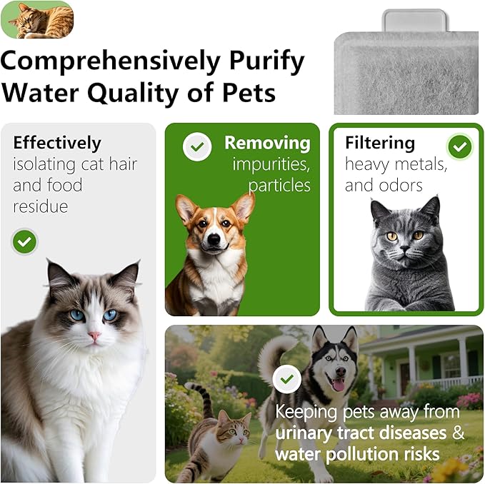 6 Pack Cat Water Fountain Filter Replacement Compatible With PetSafe Whisker City Automatic Pet Fountain, Small and Large Size Pet Water Fountain Replacement Filters(Small)