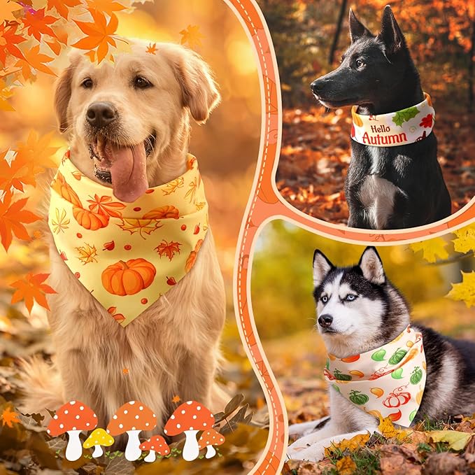 Chunful 100 Pieces Fall Dog Bandanas Bulk Autumn Pet Bandanas with Pumpkin Patterns Triangle Scarf Bib Kerchief Set for Small Large Dog Thanksgiving Costume Accessories (31.5 x 21.7 x 21.7)