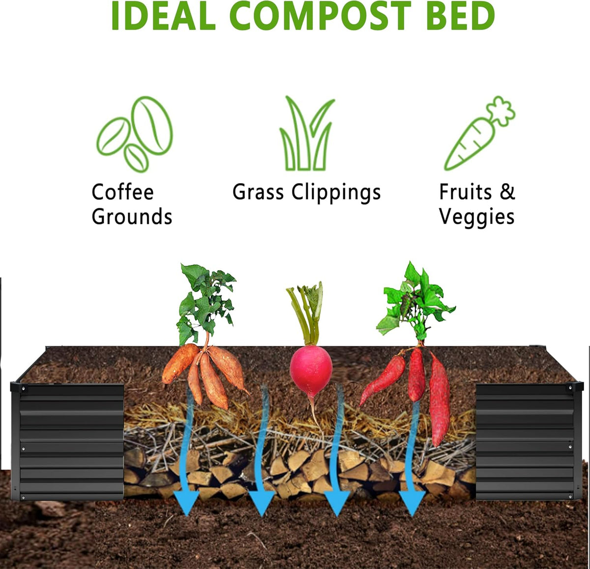 MGNO 2pcs 8x4x1FT Galvanized Raised Garden Bed-Outdoor Planter Box for Vegetables-Metal Garden Bed,Rectangle Planting Box for Herb,Flower,Black