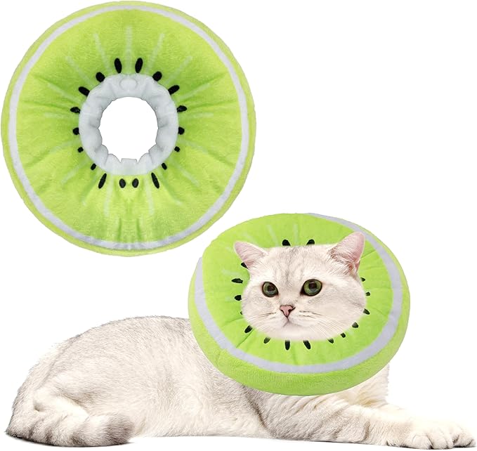 Soft Cat Cone Collar, Cute Cat Recovery Collar Suitable for Small, Medium, Large Cats,Elizabethan Neck Collar for Cats After Surgery (Kiwifruit, Small)