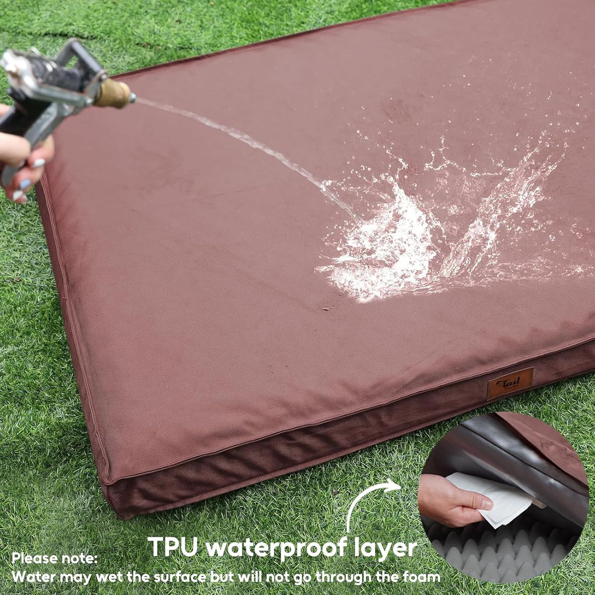 Outdoor Extra Large Dog Bed for Big Dogs, Waterproof Dog Bed for Large Dogs, Egg Crate Foam XL Pet Bed with Removable Washable Oxford Cooling Cover, Pink