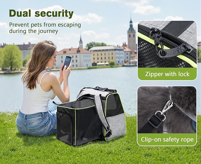 Pecute Cat Backpack Carrier, Expandable Cat Backpack for Cats Dogs up to 11 lbs, Pet Travel Backpack for Small Dogs Medium Cats, Cat Carrier with Ventilated Mesh, Safety Leash, Hiking Outdoor, Grey
