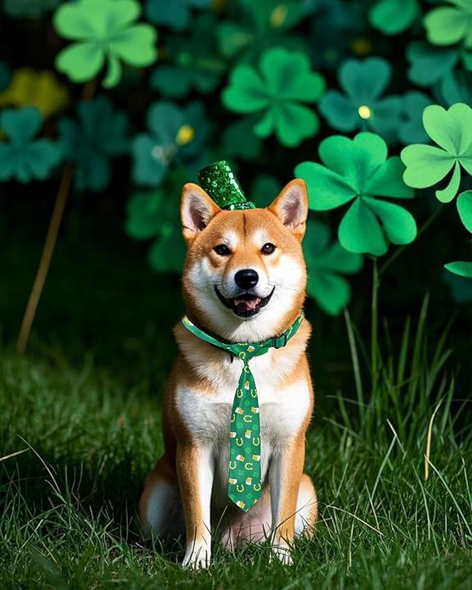 PET SHOW 10 Pack St. Patrick's Day Dog Ties Neckties for Large Medium Dogs Adjustable Holiday Grooming Accessories Neck Ties Bowties Girl Boy Pets Festival Costumes Puppy Wedding Party Gift Favor