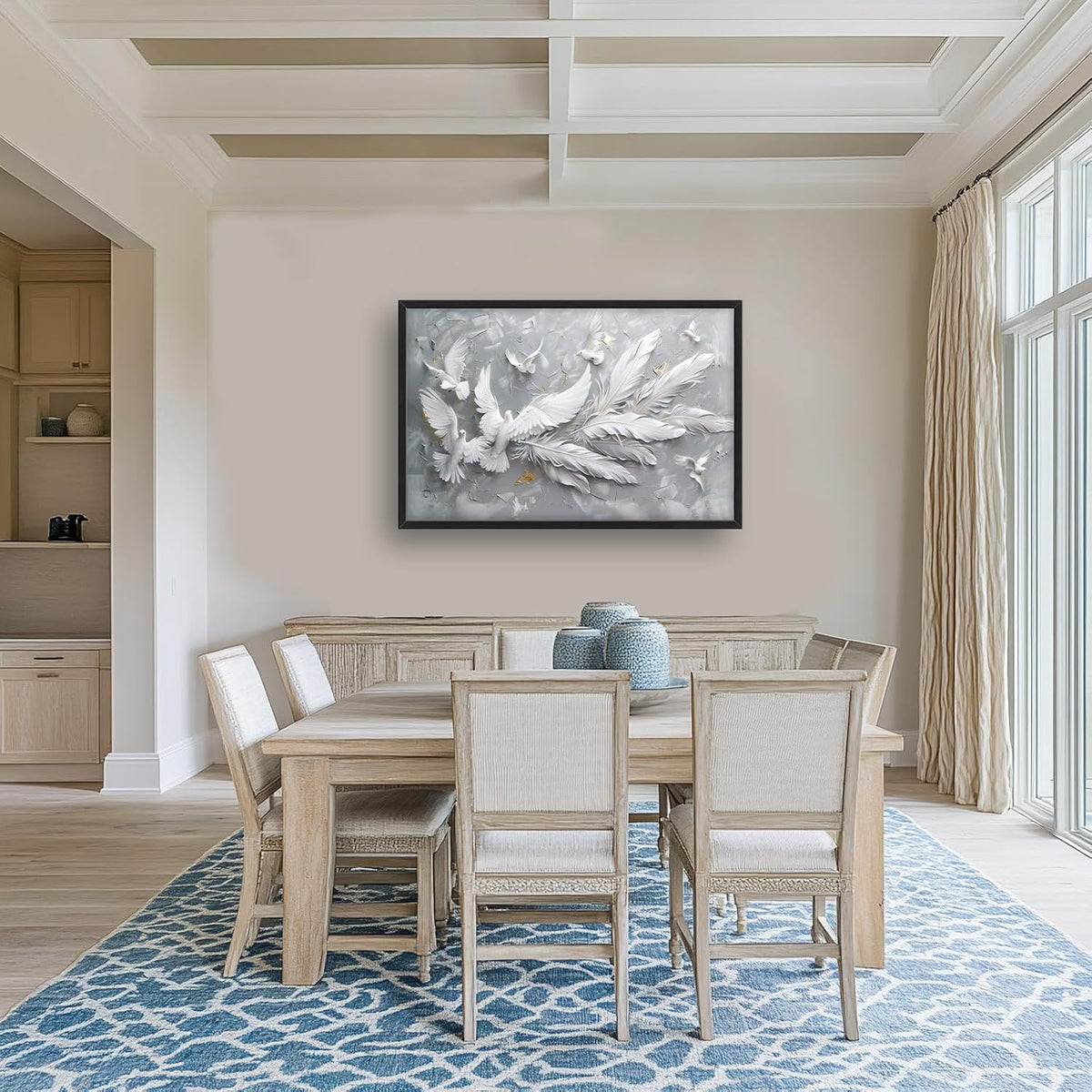 Quorin Feather Dove Bird Large Wall Art White Gray Holy Wings Pictures Peaceful Birds Flying Wall Decor Canvas Print Painting Artwork for Bathroom Living Room Bedroom 36L x 24W