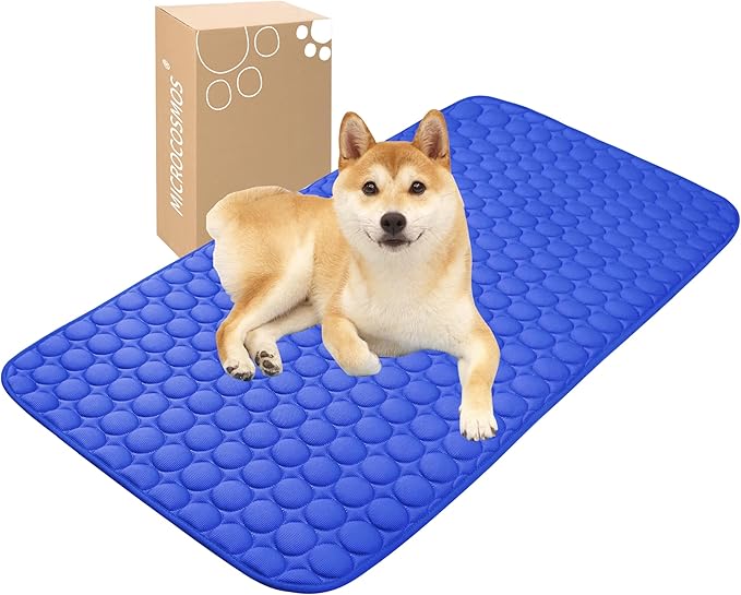 MICROCOSMOS Summer Cooling Mat & Sleeping Pad- Water Absorption Top, Materials Safe, Easy Carry, EZ Clean. Keep Cooling for Pets, Kids and Adults.(Dark Blue, 48" x24")