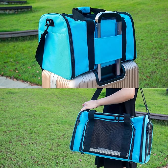 Soft Sided Carrier for Small Medium Cats Dogs,TSA Airline Approved Collapsible Travel Pet Carrier Medium Blue