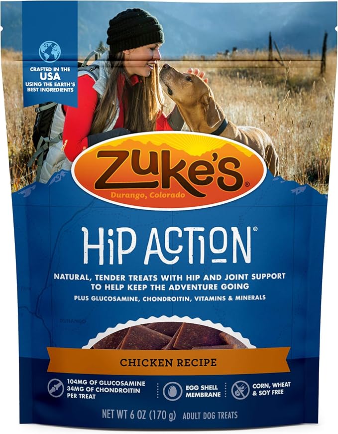 Zuke’s Hip Action, Hip And Joint Support Treats, Soft And Chewy Natural Dog Chicken Treats, Chicken Recipe - 6.0 OZ Bag