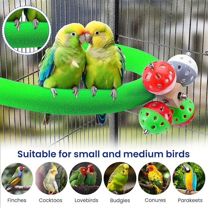 U Shape Parrot Perch Stand Toy Bird Platform Sand Paw Grinding Clean Stick Exercise Conure Budgie Cockatiel Cage Accessories (Green-Rotate)