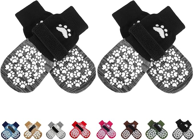 EXPAWLORER Anti Slip Dog Socks to Prevent Licking Paws, Shoes for Hot Pavement, Dog Booties for Small Medium Large Senior Dogs, Traction Control Boots & Paw Protectors for Hardwood Floors Black&Grey