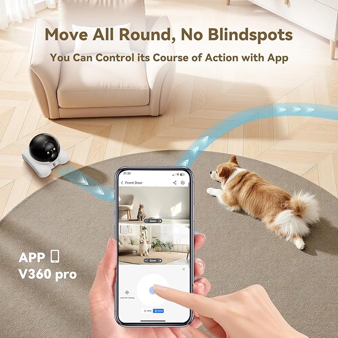 AEZ Robot Camera on Wheels 1080P Dual Lens,Indoor Movable Security Camera with 2-Way Talk,Blinky Bot with Night Vision,Distance Bot App Control for Cats/Dogs/Baby/Elderly (SD/Cloud Storage)